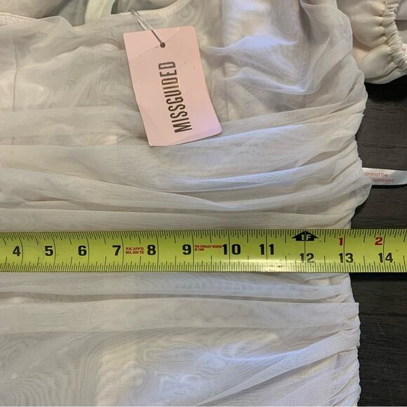 MISGUIDED WHITE MESH PUFF SLEEVE MILKMAID BODYCON MINI DRESS SIZE 6 - Picture 4 of 9